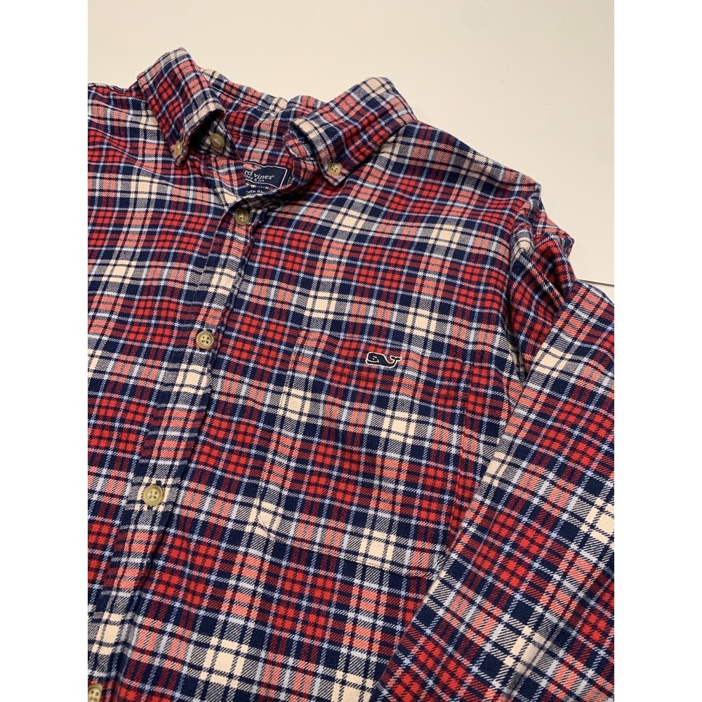 Vineyard Vines Mens Large Classic Fit Tucker Shirt Red White Blue Plaid Flannel - Picture 2 of 7